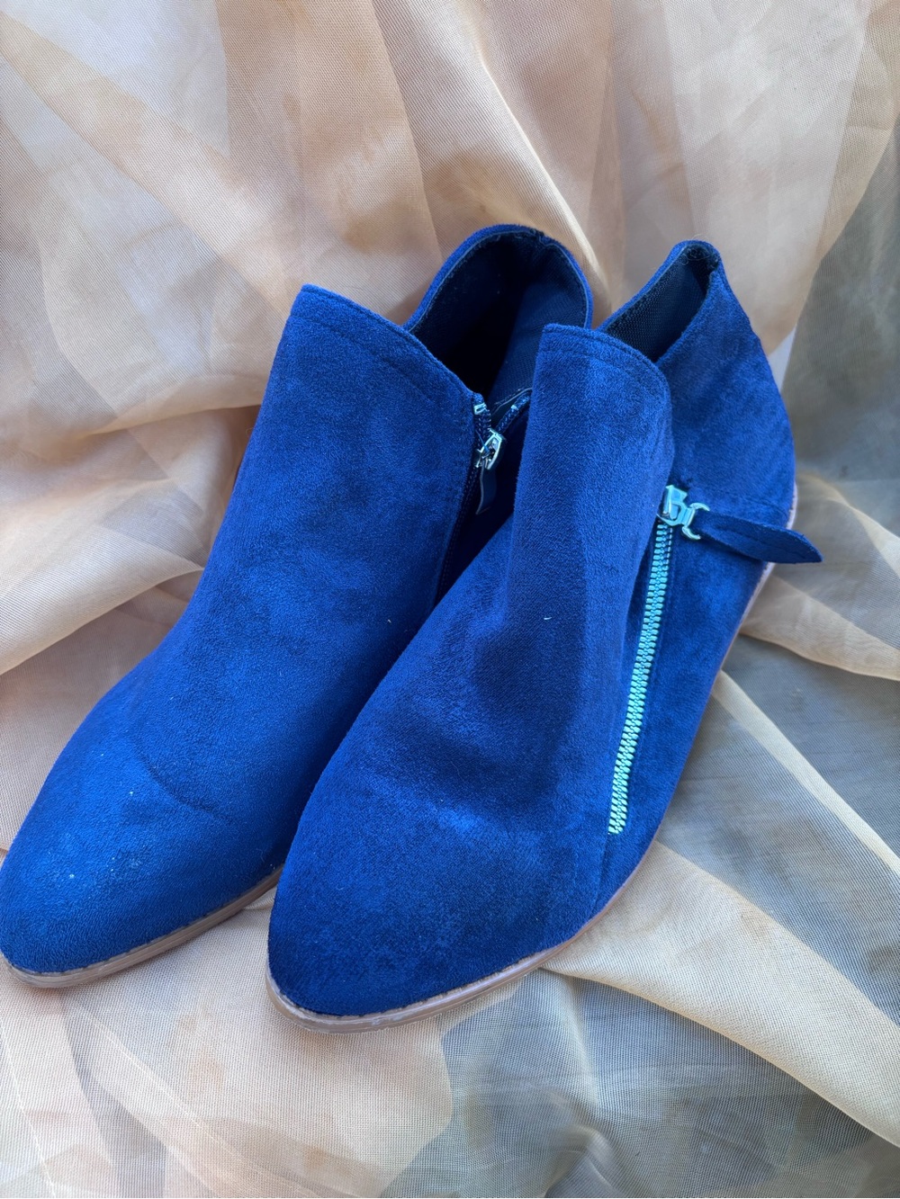 Women’s Navy Suede Ankle Booties with Side Zip
